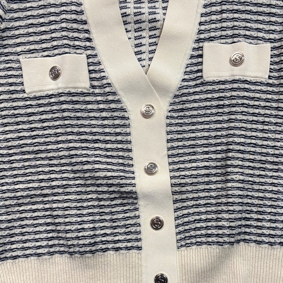 Sandro Black and White Knit Women's Cardigan Sweater - Picture 3 of 6